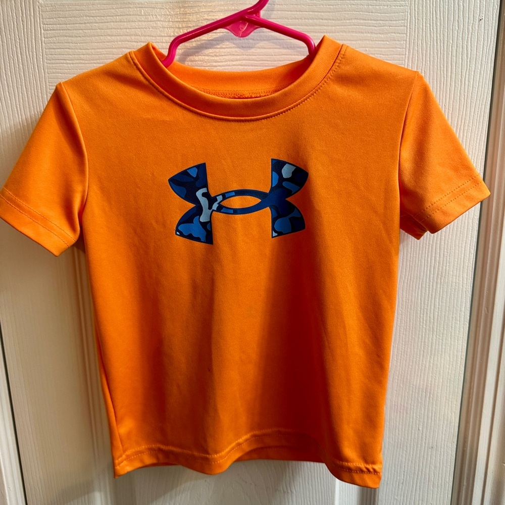 Under Armour Kids Bright Orange Tee with Blue Logo